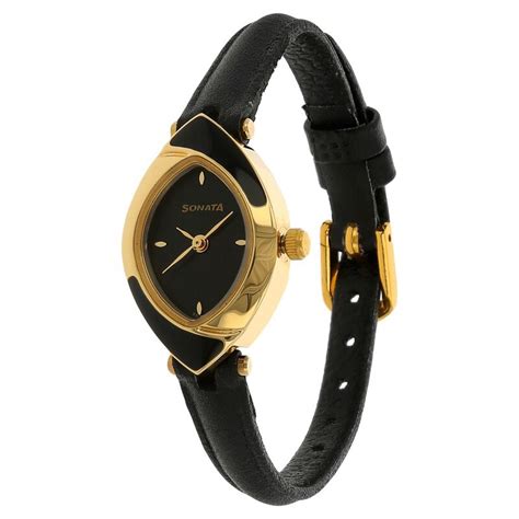 Buy Online Sonata Quartz Analog Black Dial Leather Strap Watch for ...