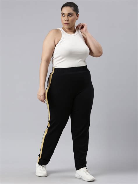 Black Cotton Stretch Side Stripes Track Pant