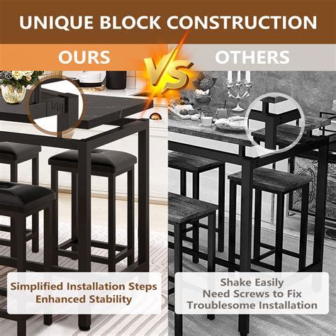 Buy Faux Marble Dining Table Set with 4 Stools, BTMWAY Modern White ...