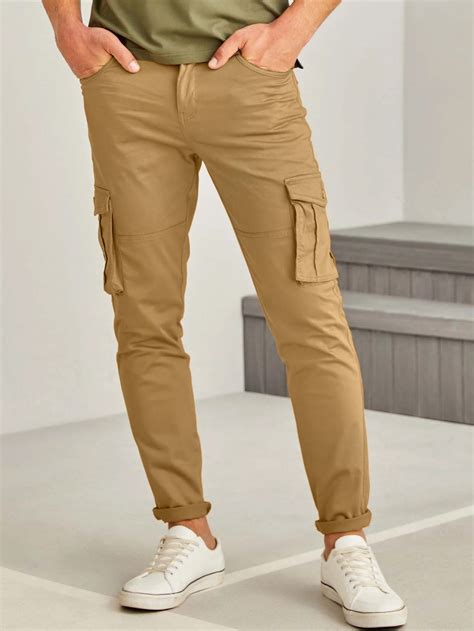 Buy Beige Solid Stretch Cargo Trouser for Men Online - Red Flame