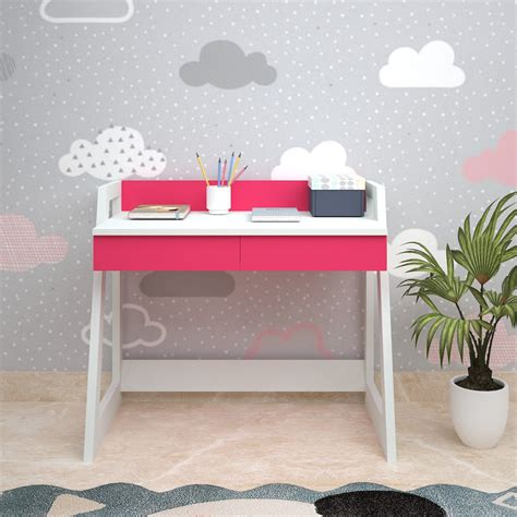 Kids Study Table, White & Pink Color Study Table, Study Table with Dra ...