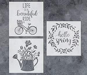 GSS Designs Hello Spring Bicycle Stencils (3 Pack) - Reusable Flower ...