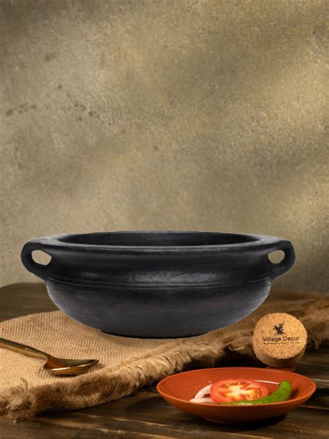Shop Now Wider Base Black Clay Urli Cooking Pot | 1.7L Handmade