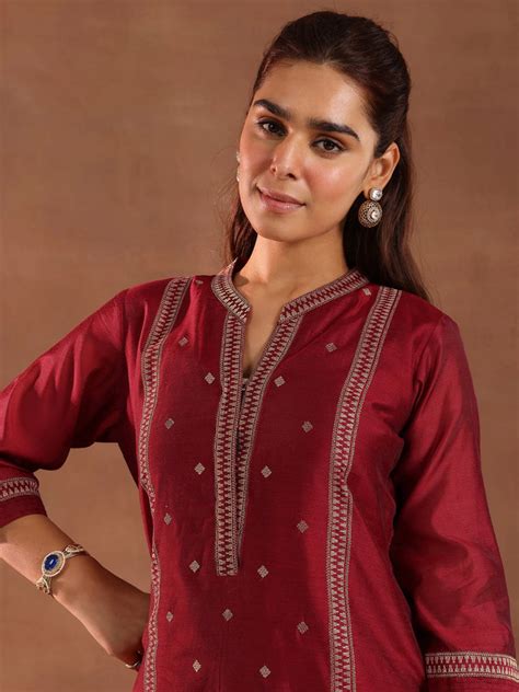 Buy Maroon Woven Design Chanderi Silk Straight Suit With Dupatta Online ...