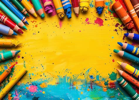 A circle of colored pencils on rough color background | Premium AI ...