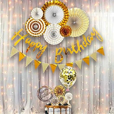 Party Propz Golden Birthday Decoration Kit -18Pcs Net Curtain with ...