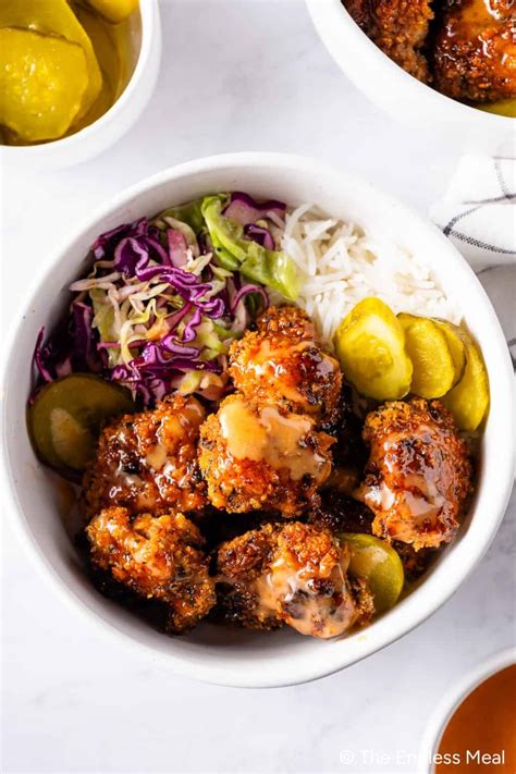 These hot honey chicken bowls are as good as it gets! The crispy, sweet ...