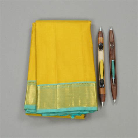Hayagrivas Lemon Yellow Handloom Kanjivaram Silk Saree with Sea Blue B ...