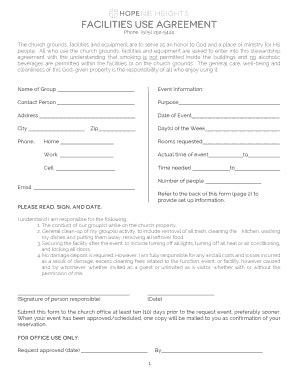 Fillable Online facilities use agreement - Hope Church ABQ Fax Email ...