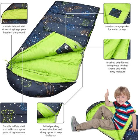 AceCamp Glow-in-The-Dark Rectangular Sleeping Bag 30F/ -1℃ Youth Size ...