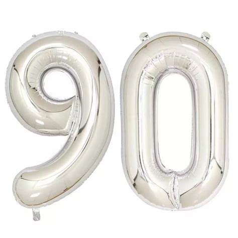 40inch Silver Foil 90 Helium Jumbo Digital Number Balloons, 90th ...