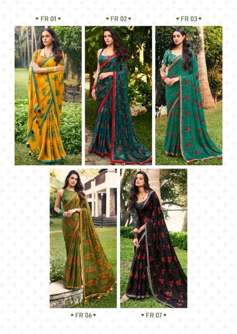 Stavan Freya Floral Printed Fancy Chiffon Saree Collection: Textilecatalog