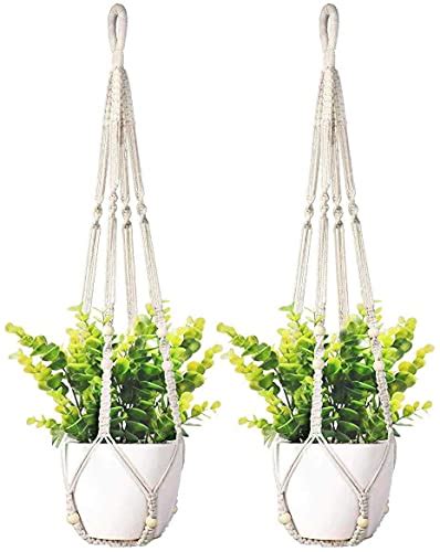 YWULY Macrame Cotton Plant Hanger | Ceiling Hook Hanger, Rope Flower ...