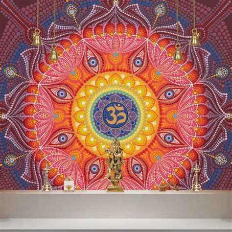 ॐ AUM and 8 Lotuses Wallpaper for Wall - Magic Decor - Wallpaper for N