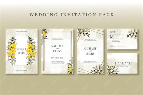 Premium Vector | Premium vector wedding invitation pack with floral ...