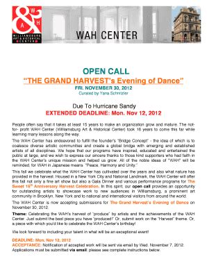 Fillable Online Extended Call for SubmissionsWAH Grand Harvest ...