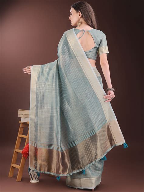 Buy Light Blue Organza Saree With Blouse Piece 55956 Online | Karagiri