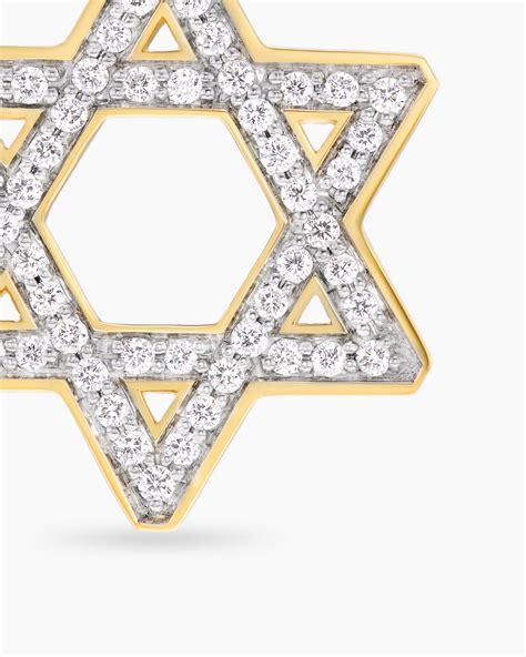 Mens Star of David Pendant in 18K Yellow Gold with Diamonds, 19mm ...