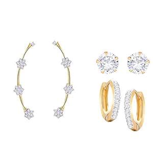 Zeneme Gold Plated American Diamond Earrings and Earcuff For Women and ...