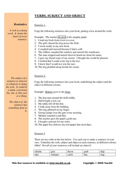 Subject verb object worksheet | KS3 English | Teachit - Worksheets Library