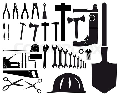 Set of vector silhouettes of different tools on white background ...