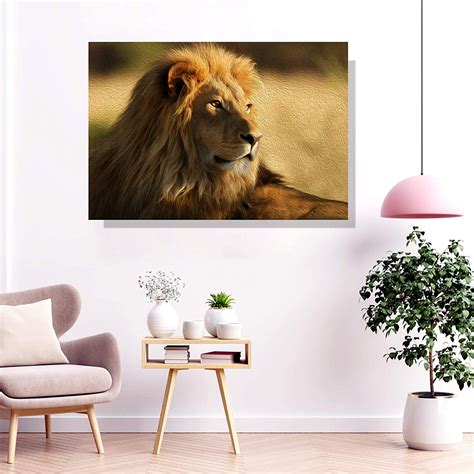 SIGN EVER Lion Oil Painting Canvas Art Animal Scenery Living Room Home ...