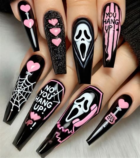 A set of long coffin-shaped Halloween-themed nails. in 2025 | Horror ...
