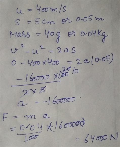 a bullet is moving with a speed of 400m/s. it penetrate a distance of 5 ...