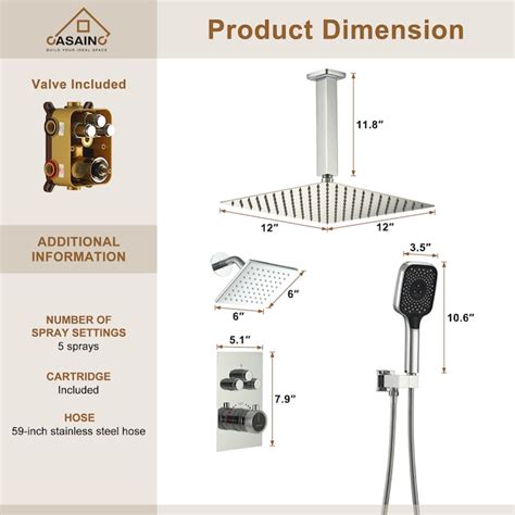 CASAINC Luxury Chrome 12-in Dual Head Built-In Shower Faucet System ...