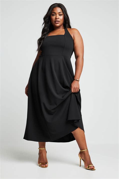 YOURS Plus Size Black Halter Neck Midaxi Dress | Yours Clothing