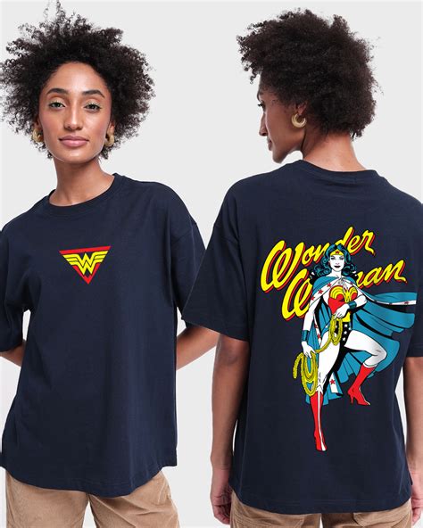 Buy Women's Blue Wonder Woman Graphic Printed Oversized T-shirt Online ...