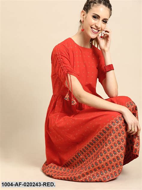 Red & Gold-Toned Printed Kurta with Trousers – Trendphoria
