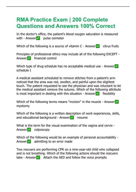 RMA Practice Exam | 200 Complete Questions and Answers 100% Correct ...