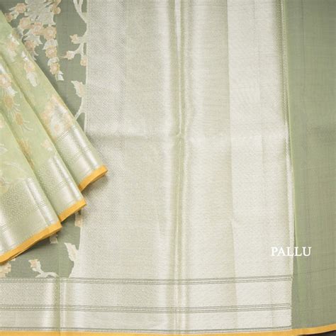 Organza Pista Green Floral Zari Worked Saree – Kumaran Silks