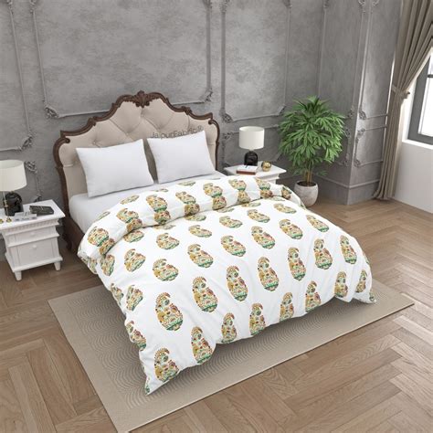 Hand Block Printed Double Bed Quilt Floral Valley Bunai Pattern Indian ...