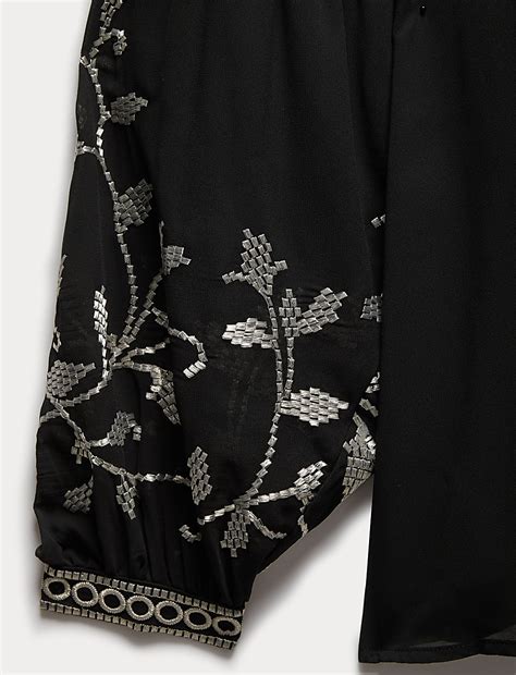 Buy Embroidered V-Neck Blouson Sleeve Blouse at Marks & Spencer