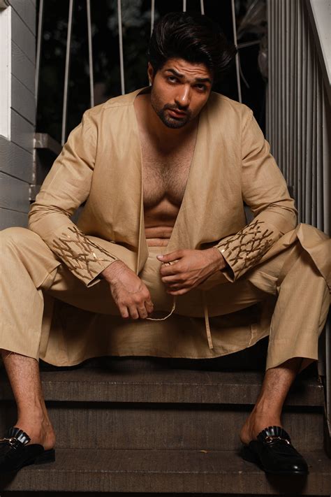 Buy Brown Linen Embroidery Angrakha Kurta And Pant Set For Men by Echke ...