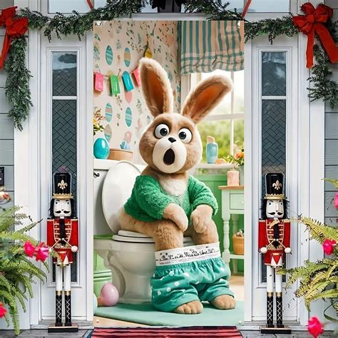 Easter Posters Door Cover Outdoor Banners Rabbit Cute 3D Party Dorm ...