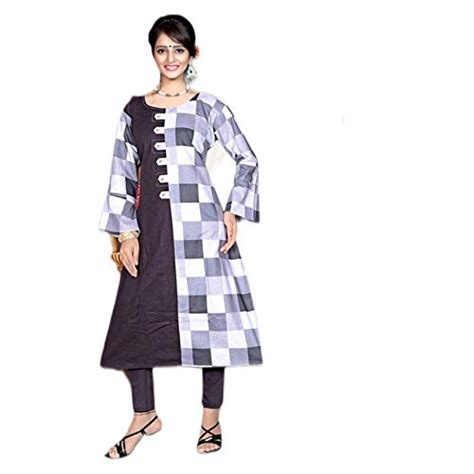 Buy Jay Khodiyar Fashion Women Cotton Blend Kurti (Grey and Black_JKF ...