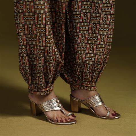 Brown Pedana Hand Block Print Natural Dyed Cotton Kalamkari Afghani Salwar