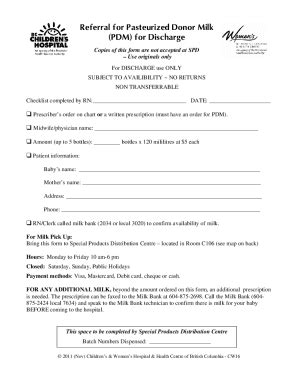 Fillable Online policyandorders cw bc Dispensing Pasteurized Donor Milk ...