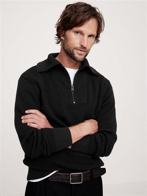 Cotton Waffle-Knit Half-Zip Sweater | Banana Republic