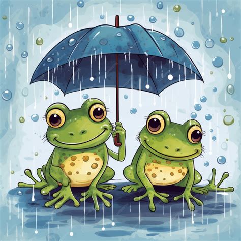Premium AI Image | Frogs in the Rain A Charming Cartoon Adventure with ...