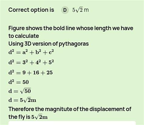 A room has dimensions 3m × 4m × 5m. A fly starting at one corner ends ...