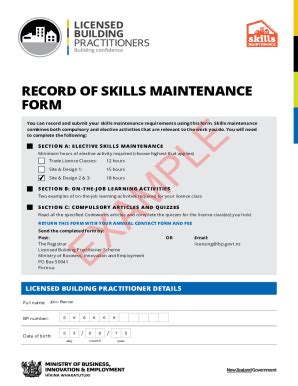 Fillable Online EXAMPLE LBP Record of Skills Maintenance Form including ...