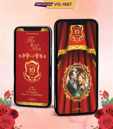 10th Anniversary Invitation | Luxurious Red & Gold Themed Digital ...