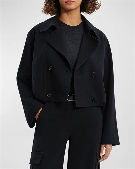 Theory Oversized Double-Breasted Crop Trench Coat | Neiman Marcus
