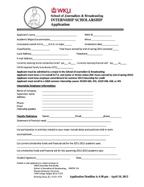 Fillable Online wku INTERNSHIP SCHOLARSHIP Application - Western ...