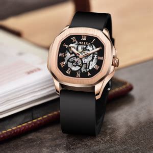 Alix AL2901 RoseGold Black Mechanical Automatic Skeleton Self-Winding ...