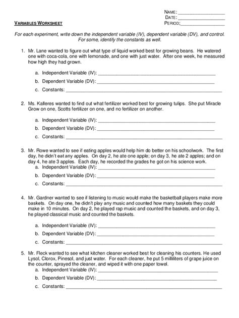 Fillable Online www.coursehero.comVariables-Worksheet-1docVariables ...